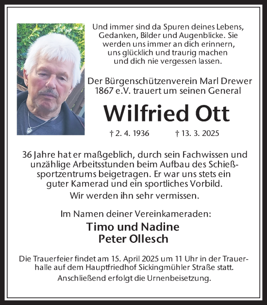 Traueranzeige von Wilfried Ott von Trauer Vest