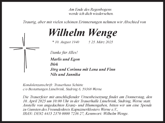 Traueranzeige von Wilhelm Wenge von Ruhr Nachrichten