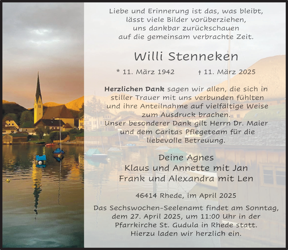  Traueranzeige für Willi Stenneken vom 23.04.2025 aus 