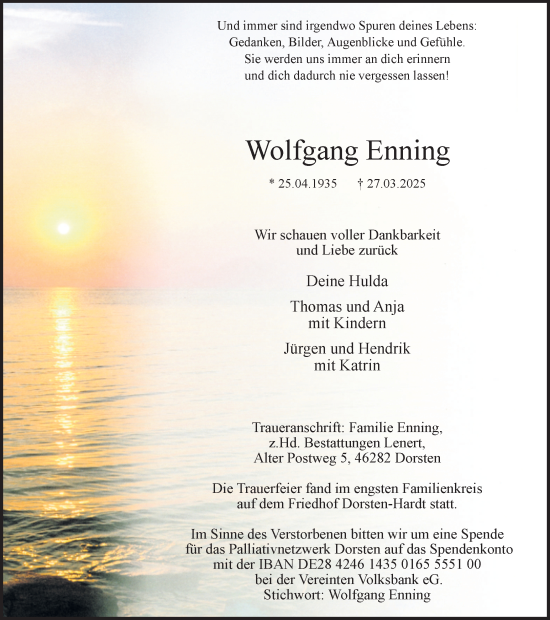 Traueranzeige von Wolfgang Enning von Ruhr Nachrichten und Dorstener Zeitung