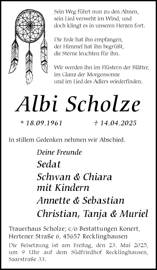 Traueranzeige von Albi Scholze von Trauer Vest