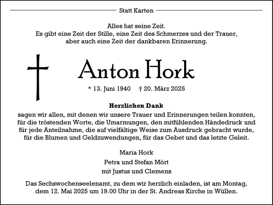 Traueranzeige von Anton Hork von Münsterland Zeitung