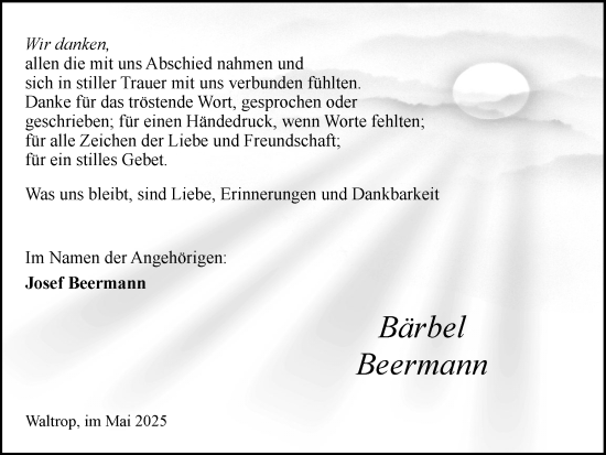 Traueranzeige von Bärbel Beermann von Trauer Vest