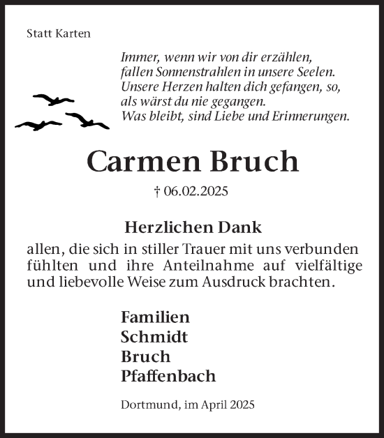 Traueranzeige von Carmen Bruch von Ruhr Nachrichten