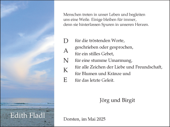 Traueranzeige von Edith Fladl von Ruhr Nachrichten und Dorstener Zeitung