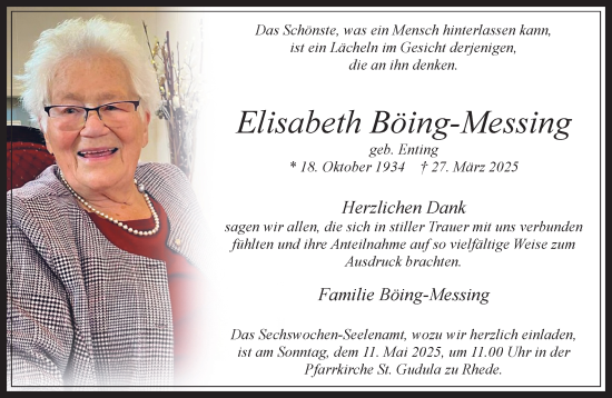 Traueranzeige von Elisabeth Böing-Messing 