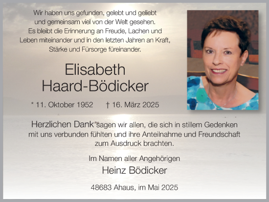 Traueranzeige von Elisabeth Haard-Bödicker von Münsterland Zeitung