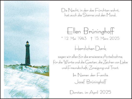 Traueranzeige von Ellen Brüninghoff von Ruhr Nachrichten und Dorstener Zeitung
