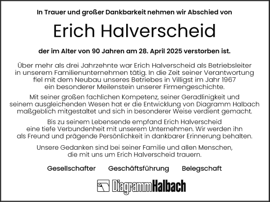Traueranzeige von Erich Halverscheid von Ruhr Nachrichten