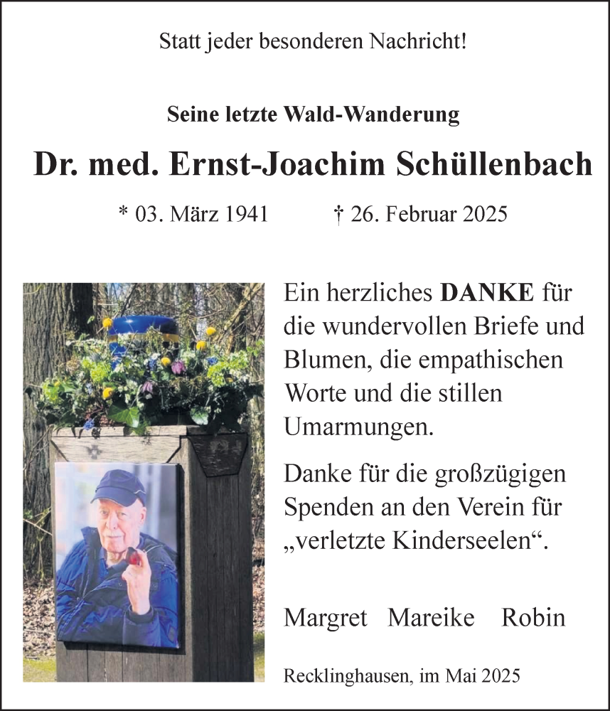  Traueranzeige für Ernst-Joachim Schüllenbach vom 10.05.2025 aus Trauer Vest