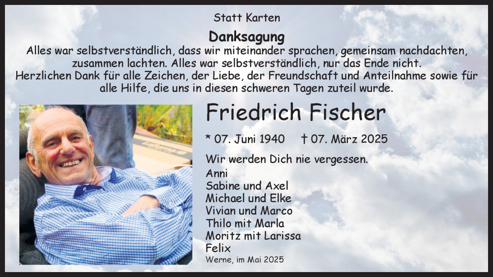 Traueranzeige für Friedrich Fischer vom 10.05.2025 aus Ruhr Nachrichten