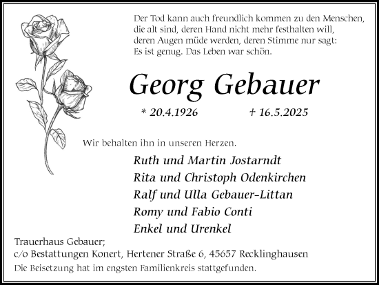 Traueranzeige von Georg Gebauer von Trauer Vest