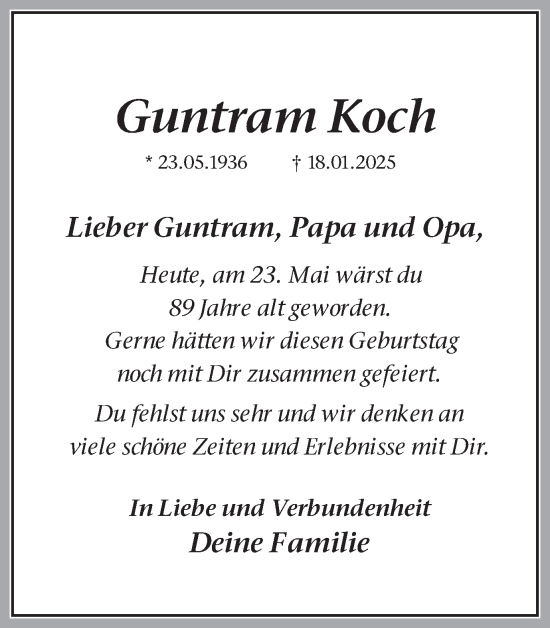 Traueranzeige von Guntram Koch von Ruhr Nachrichten