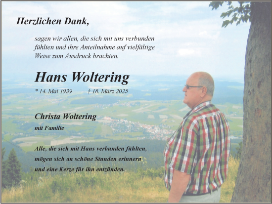Traueranzeige von Hans Woltering von Münsterland Zeitung