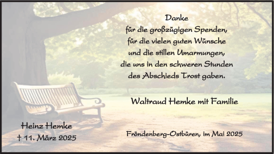 Traueranzeige von Heinz Hemke von Hellweger Anzeiger