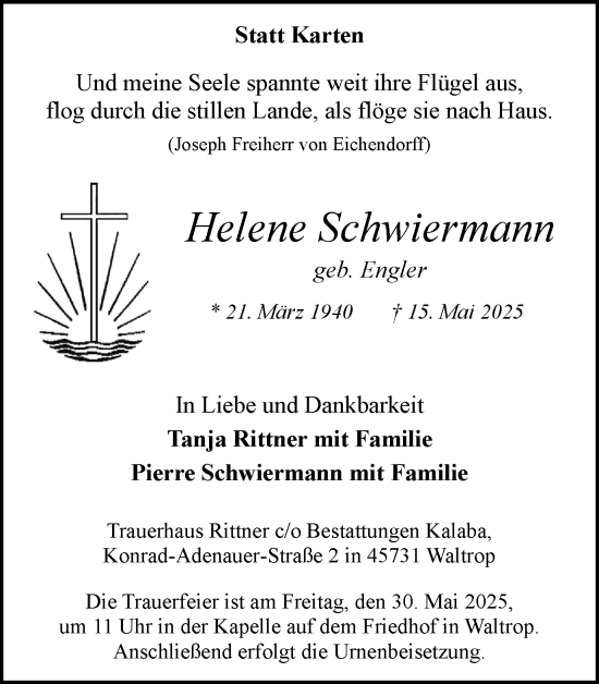 Traueranzeige von Helene Schwiermann von Trauer Vest