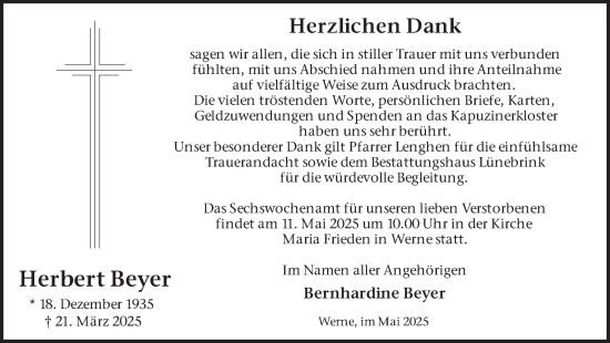 Traueranzeige von Herbert Beyer von Ruhr Nachrichten