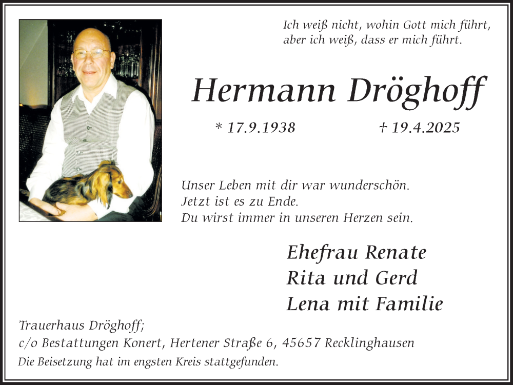  Traueranzeige für Hermann Dröghoff vom 17.05.2025 aus Trauer Vest