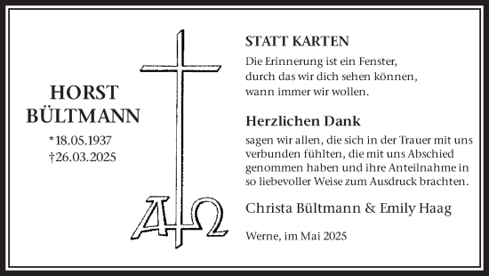 Traueranzeige von Horst Bültmann von Ruhr Nachrichten