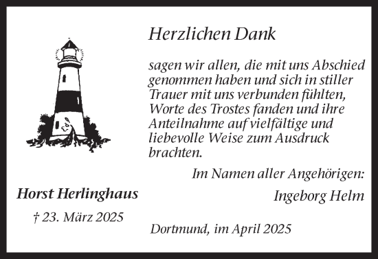 Traueranzeige von Horst Herlinghaus von Ruhr Nachrichten