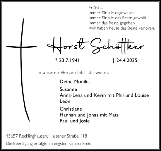 Traueranzeige von Horst Schöttkötter von Trauer Vest