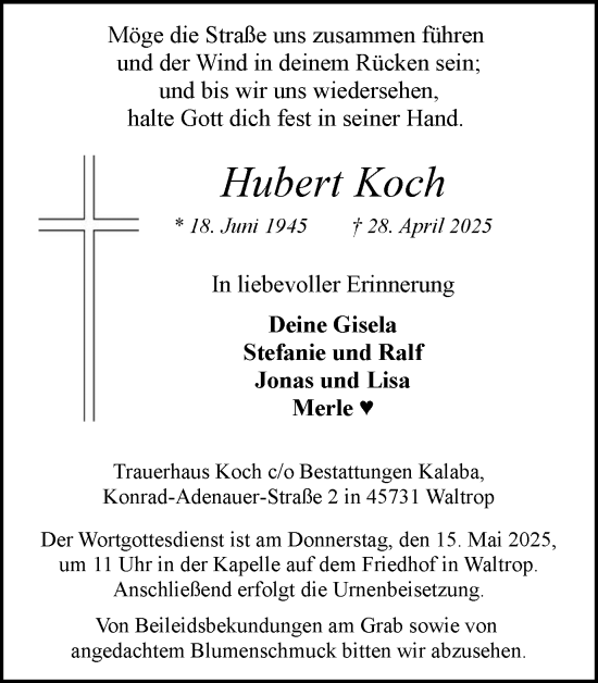 Traueranzeige von Hubert Koch von Trauer Vest