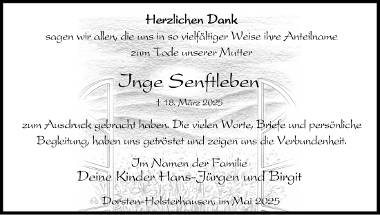 Traueranzeige von Inge Senftleben von Ruhr Nachrichten und Dorstener Zeitung