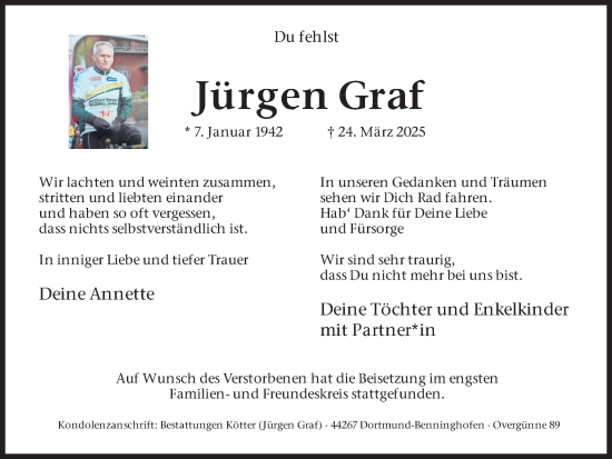 Traueranzeige von Jürgen Graf von Ruhr Nachrichten