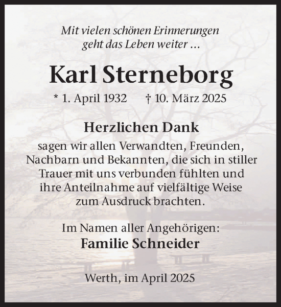Traueranzeige von Karl Sterneborg 