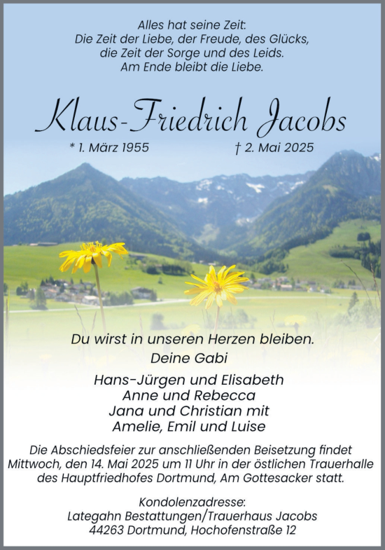 Traueranzeige von Klaus Friedrich Jacobs von Ruhr Nachrichten
