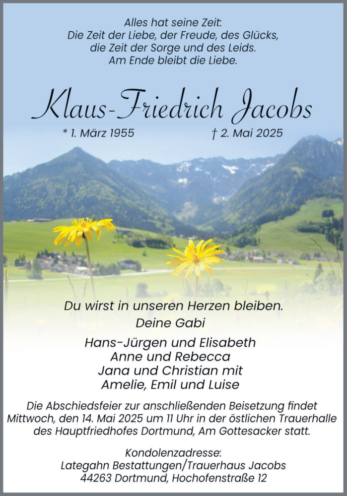  Traueranzeige für Klaus Friedrich Jacobs vom 10.05.2025 aus Ruhr Nachrichten