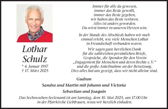 Traueranzeige von Lothar Schulz 