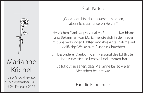 Traueranzeige von Marianne Krichel 