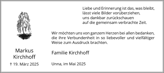 Traueranzeige von Markus Kirchhoff von Hellweger Anzeiger