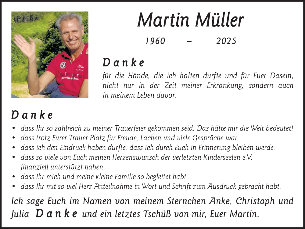  Traueranzeige für Martin Müller vom 19.04.2025 aus Trauer Vest