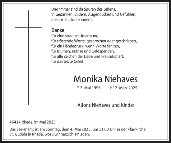 Traueranzeige von Monika Niehaves 