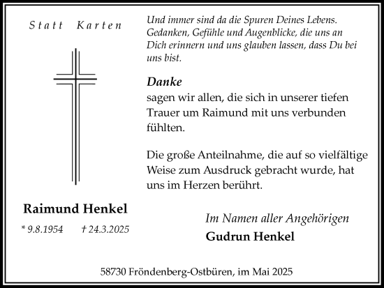 Traueranzeige von Raimund Henkel von Hellweger Anzeiger