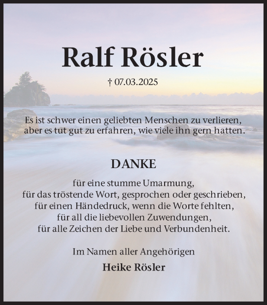 Traueranzeige von Ralf Rösler von Lüner Anzeiger