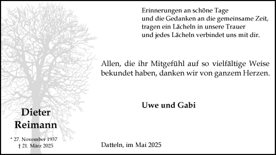 Traueranzeige von Reimann Reimann von Trauer Vest