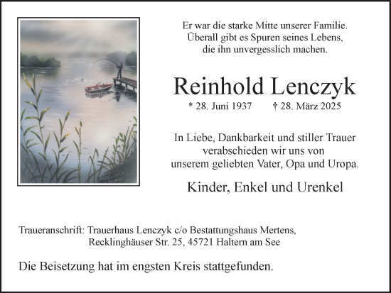 Traueranzeige von Reinhold Lenczyk von Ruhr Nachrichten und Halterner Zeitung