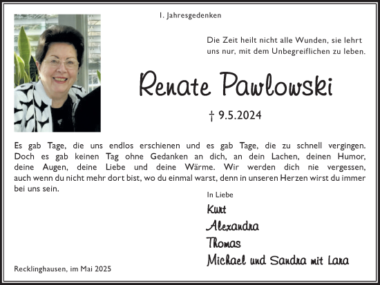 Traueranzeige von Renate Pawlowski von Trauer Vest