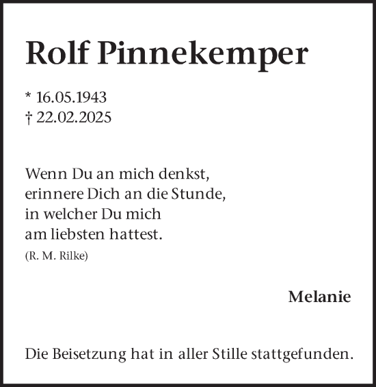 Traueranzeige von Rolf Pinnekemper von Lüner Anzeiger