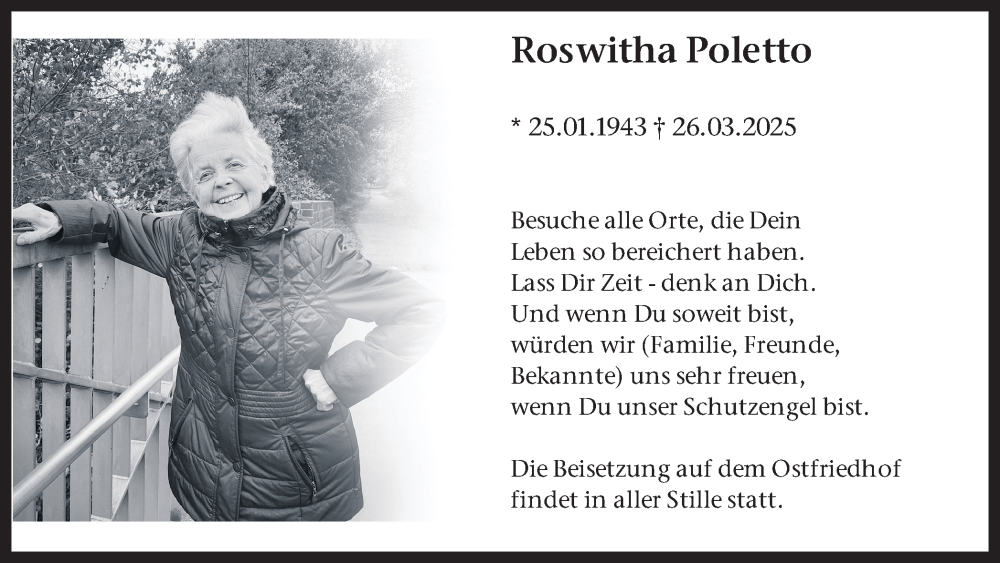  Traueranzeige für Roswitha Poletto vom 19.04.2025 aus Ruhr Nachrichten