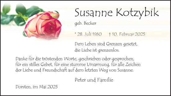 Traueranzeige von Susanne Kotzybik von Ruhr Nachrichten und Dorstener Zeitung