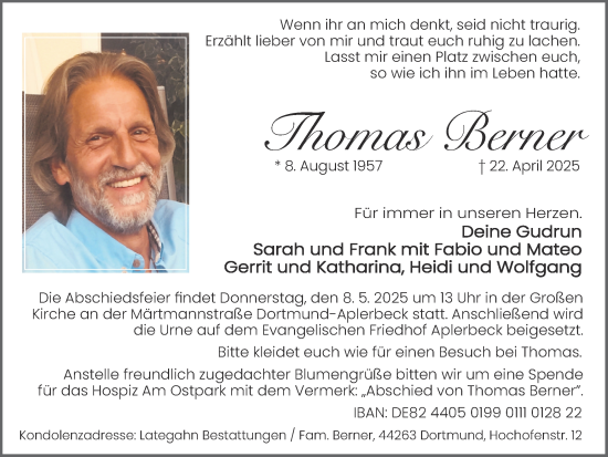 Traueranzeige von Thomas Berner von Ruhr Nachrichten