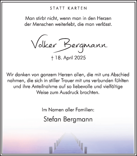Traueranzeige von Volker Bergan von Hellweger Anzeiger