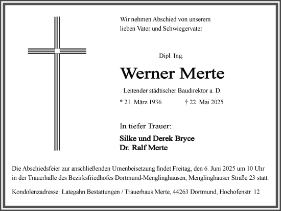 Traueranzeige von Werner Merte von Ruhr Nachrichten