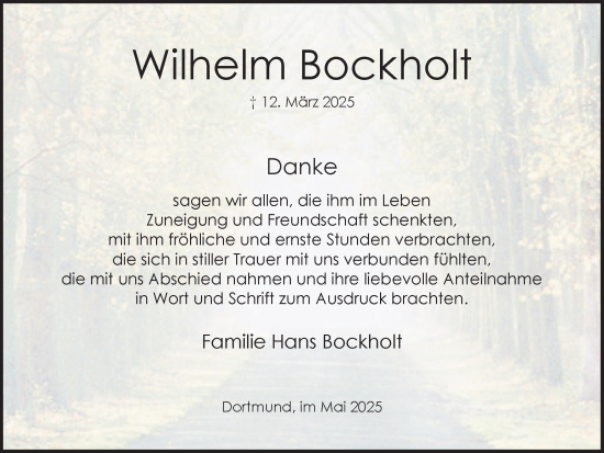 Traueranzeige von Wilhelm Bockholt von Ruhr Nachrichten