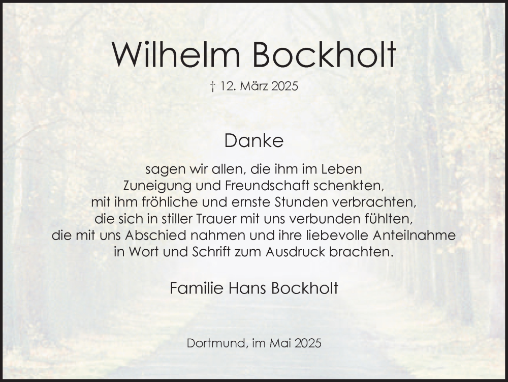  Traueranzeige für Wilhelm Bockholt vom 31.05.2025 aus Ruhr Nachrichten