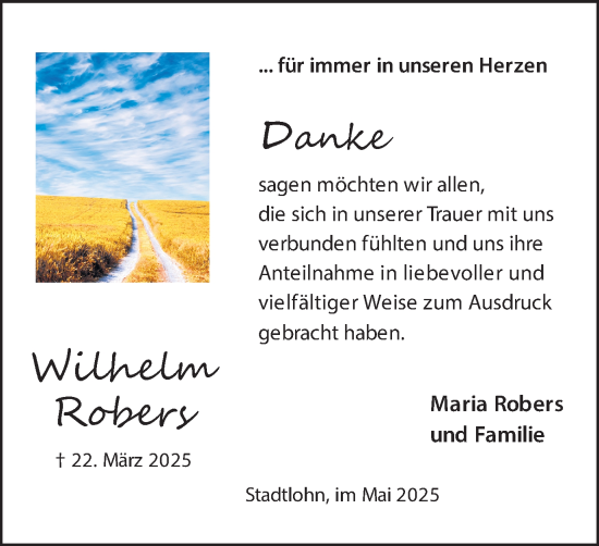Traueranzeige von Wilhelm Robers von Münsterland Zeitung